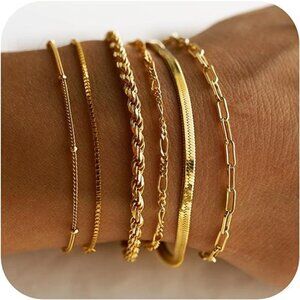 Gold Bracelets for Women Waterproof, 14K Real Gold Jewelry Sets for Women